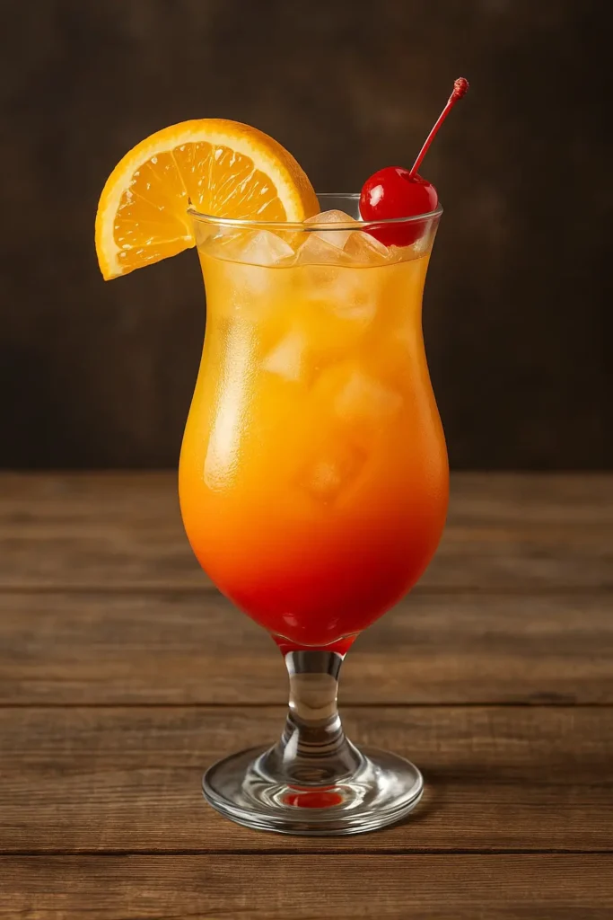 a glass with a drink and a fruit slice on top