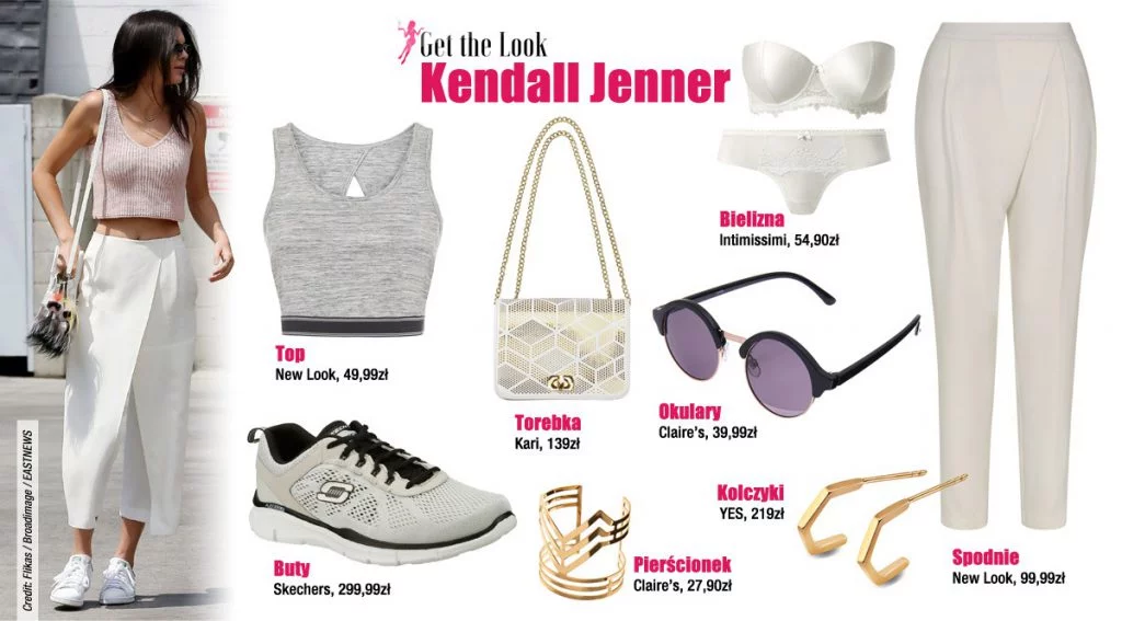 Kendall Jenner w crop topie i białych spodniach [GET THE LOOK]
